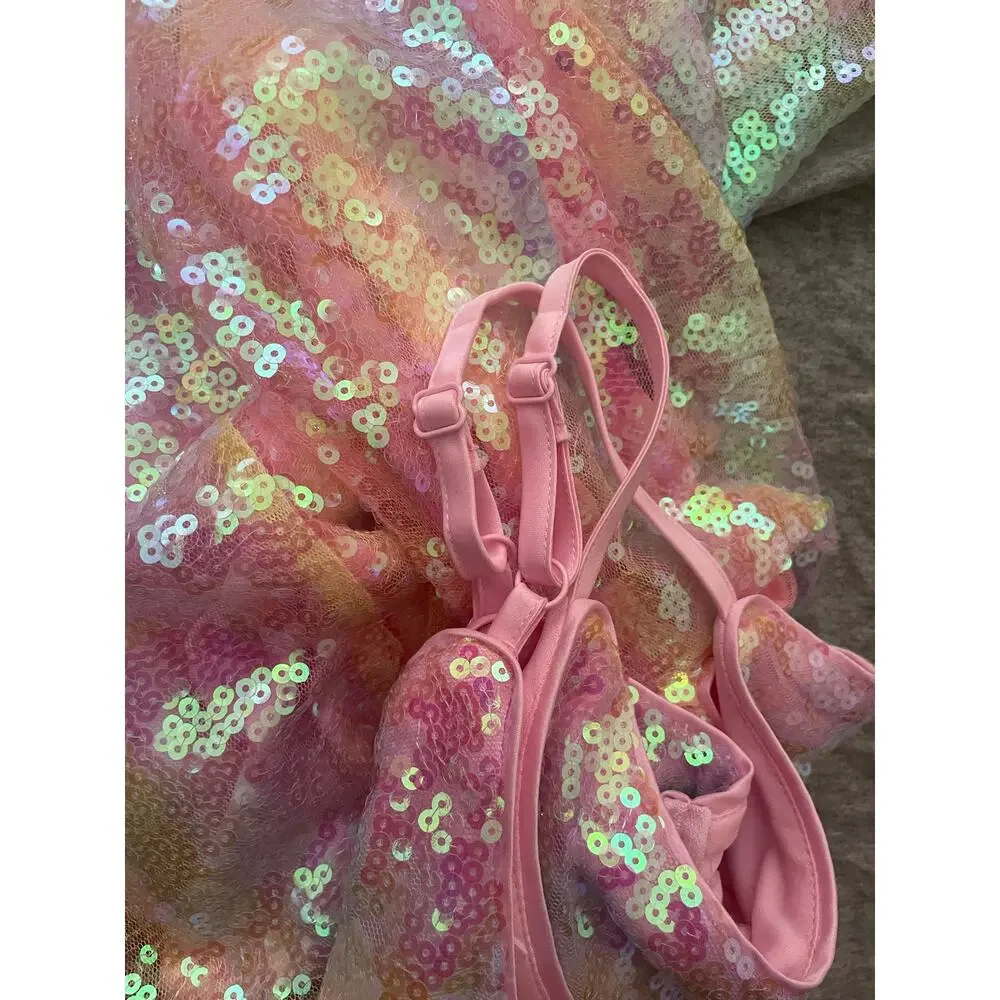 New Zunie Girls Size 12 Pink Purple Yellow Sequin Sleeveless Dress